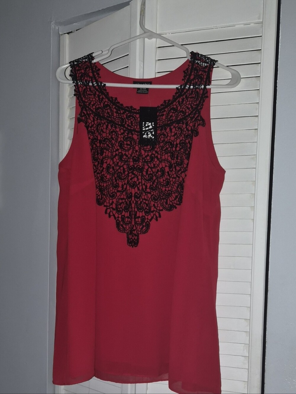 City Chic Red Sleeveless Top with Black Lace Yoke